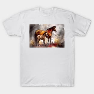 Bonding Moments: Mother and Foal Watercolor T-Shirt